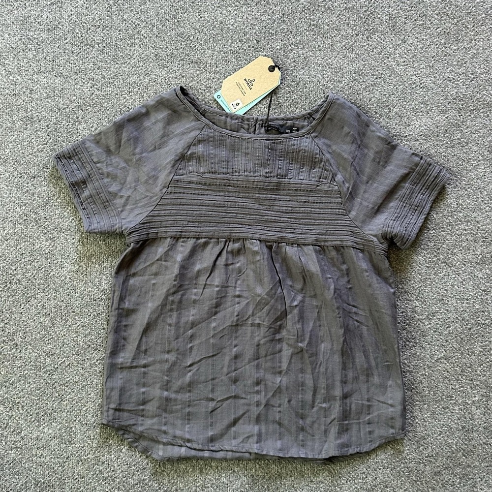 PrAna Blouse Womens XS Gray Pinoit Top Woven Dobby Organic Cotton Short Sleeve - Picture 8 of 11